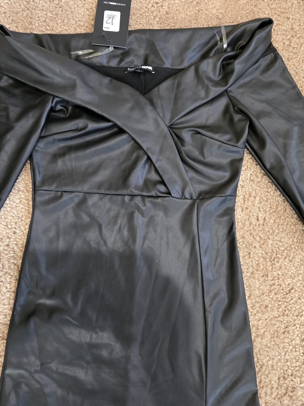 Fashion Nova Black Faux Leather Dress with Branded Tag - Picture 3 of 7